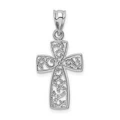 14k White Gold Filigree Cross Pendant - 2