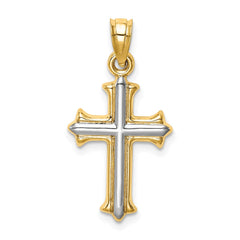 14k w/Rhodium Reversible Hollow Cross Pendant