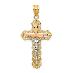 14K Tri-color Diamond-cut Crucifix Pendant