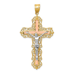 14K Tri-color Diamond-cut Crucifix Pendant - 4