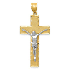 14K Two-tone Diamond-cut Crucifix Pendant - 5