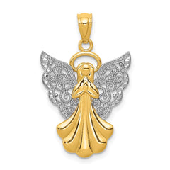 14k w/Rhodium Filigree Angel Pendant - 3