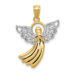 14k w/Rhodium Filigree Angel Pendant - 2
