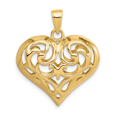 14K Polished 3-D Filigree Puffed Heart Pendant - 4