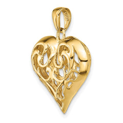 14K Polished 3-D Filigree Puffed Heart Pendant - 4