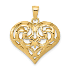 14K Polished 3-D Filigree Puffed Heart Pendant - 4
