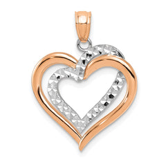 14K Two-tone Polished Diamond-cut Intertwined Hearts Pendant - 2