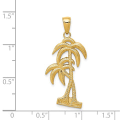 14K Polished / Textured Palm Trees Pendant
