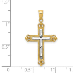14K w/Rhodium Diamond Cut Cross Pendant