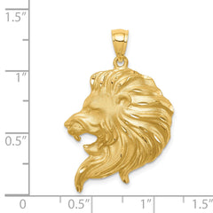 14K Brushed Diamond-cut Lion Head Pendant - 2