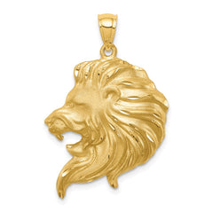 14K Brushed Diamond-cut Lion Head Pendant - 2