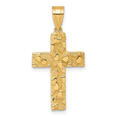 14K Polished/Textured Nugget Style Cross Pendant - 2