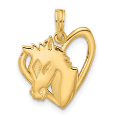 14K Polished Heart with Horse Pendant