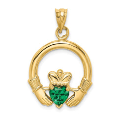 14kw Claddagh with Synthetic Green Stone Pendant
