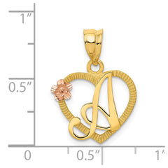 14k Two-Tone Heart Letter A Initial Pendant