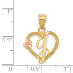 14k Two-Tone Heart Letter J Initial Pendant