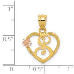 14k Two-Tone Heart Letter S Initial Pendant