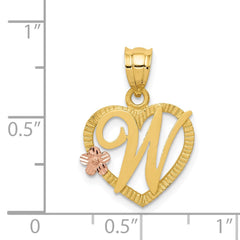 14k Two-Tone Heart Letter W Initial Pendant