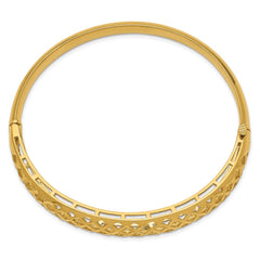 14k Polished Graduated Diamond-cut 6.25-12.5mm Fancy Weave Hinged Oval Bangle Bracelet