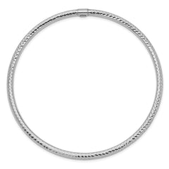14k White Gold Polished Diamond-cut Tube 3.00mm Slip-on Round Bangle Bracelet