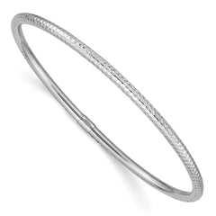 14k White Gold Polished Diamond-cut Tube 3.00mm Slip-on Round Bangle Bracelet