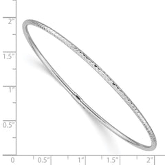 14k White Gold Polished Diamond-cut Tube 2.00mm Slip-on Round Bangle Bracelet