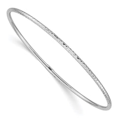 14k White Gold Polished Diamond-cut Tube 2.00mm Slip-on Round Bangle Bracelet