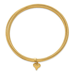14K Polished and Textured with Dangle Heart 7-Strand 11.00mm Slip-on Round Bangle Bracelet - 2