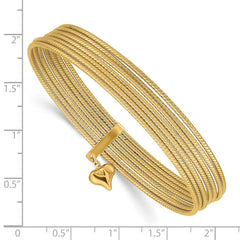 14K Polished and Textured with Dangle Heart 7-Strand 11.00mm Slip-on Round Bangle Bracelet - 2