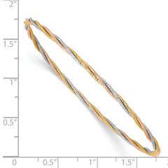 14k Tri-color Polished Diamond-cut Twisted 2.00mm Slip-on Round Bangle Bracelet