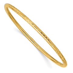 14k Polished Diamond-cut 3.00mm Slip-on Round Bangle Bracelet