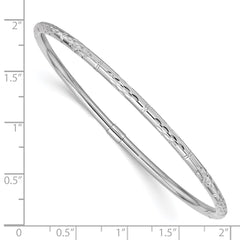 14k White Gold Polished Diamond-cut 3.00mm Slip-on Round Bangle Bracelet