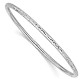 14k White Gold Polished Diamond-cut 3.00mm Slip-on Round Bangle Bracelet