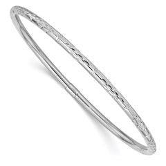 14k White Gold Polished Diamond-cut 3.00mm Slip-on Round Bangle Bracelet