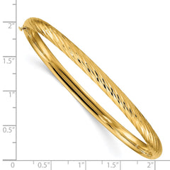14k 3/16 Polished Textured 4.75mm Hinged Oval Bangle Bracelet