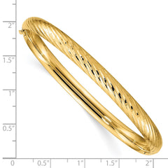 14k 4/16 Polished Textured 6.00mm Hinged Oval Bangle Bracelet