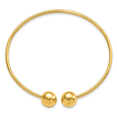 14K Polished 9.5mm Ball 2.00mm Flexible Oval Cuff Bangle Bracelet