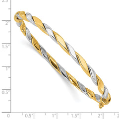 14K Two-tone Polished and Twisted 3.50mm Hinged Oval Bangle Bracelet