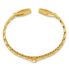 14k Polished Textured Reproduction Coin and Fancy Link Hinged Oval Cuff Bangle Bracelet