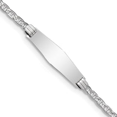 14k White Gold Polished Semi-Solid Chain/Solid Plate Anchor Link Soft Diamond Shape 25.5x7.8mm Plate 7 inch ID Bracelet