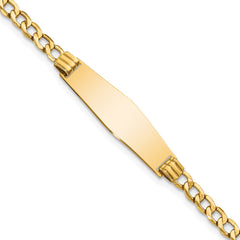 14k Polished Semi-Solid Chain/Solid Plate Cuban Link Soft Diamond Shape 25.5x7.5mm Plate 7 inch ID Bracelet