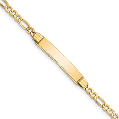 14k Polished Semi-Solid Chain/Solid Plate Figaro Link 25.5x5mm Plate 8 inch ID Bracelet
