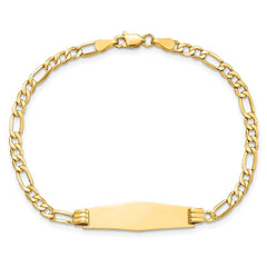 14k Polished Semi-Solid Chain/Solid Plate Figaro Link Soft Diamond Shape 25.5x7.5mm Plate 8 inch ID Bracelet