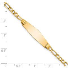 14k Polished Semi-Solid Chain/Solid Plate Figaro Link Soft Diamond Shape 25.5x7.5mm Plate 7 inch ID Bracelet
