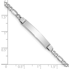14k White Gold Polished Semi-Solid Chain/Solid Plate Figaro Link 26x5mm Plate 7 inch ID Bracelet
