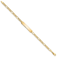 14k Polished Semi-Solid Chain/Solid Plate Figaro Link 33.5x6.5mm Plate 8 inch ID Bracelet
