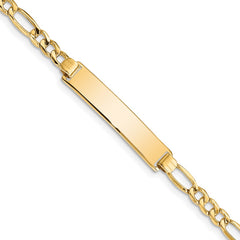 14k Polished Semi-Solid Chain/Solid Plate Figaro Link 33.5x6.5mm Plate 7 inch ID Bracelet