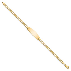 14k Polished Semi-solid Chain/Solid Plate Figaro Link Soft Diamond Shape 28x9.5mm Plate 7 inch ID Bracelet