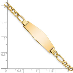 14k Polished Semi-solid Chain/Solid Plate Figaro Link Soft Diamond Shape 28x9.5mm Plate 8 inch ID Bracelet