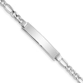 14K White Gold Polished Semi-Solid Chain/Solid Plate Figaro Link 33.5x6.5mm Plate 8 inch ID Bracelet